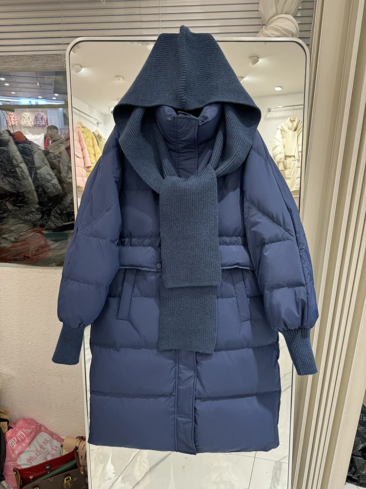 Doudoune longue avec col montant pour femme, manteau rembourré chaud avec châle, vêtements coréens, hiver, 2024