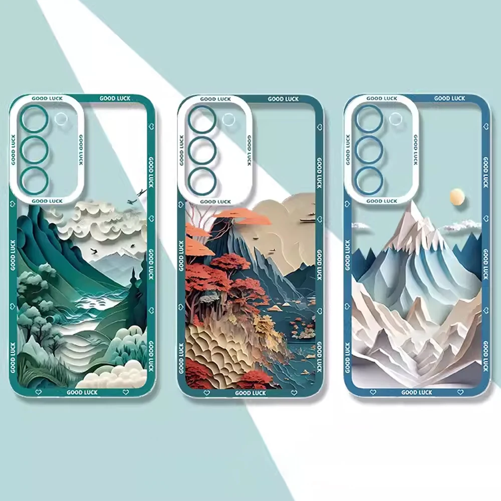 Creative Mountains Landscape Scenery Phone Case for Samsung Galaxy A55 A54 A53 A51 A70 A32 A31 A13 4G 5G Clear Cover Fundas Skin