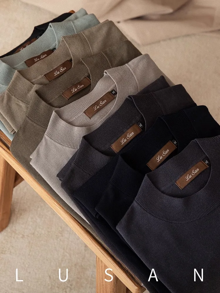 Pulôver masculino 100% lã – Suéter britânico Commuter Slim Fit com camada base semi-gola alta