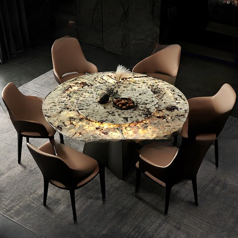 فيلا، طراز إيطالي، طاولة طعام وكراسي، مجموعة، حديثة، فاخرة خفيفة، طبيعية، رخامية، مستديرة