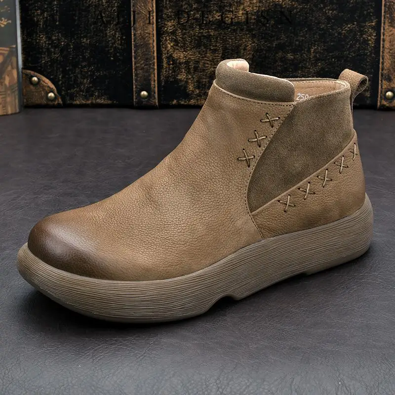 

Retro All Genuine Leather Men's Shoes Casual Cowhide Shoes ankle boot Original Genuine Leather Luxury Shoes Male Social