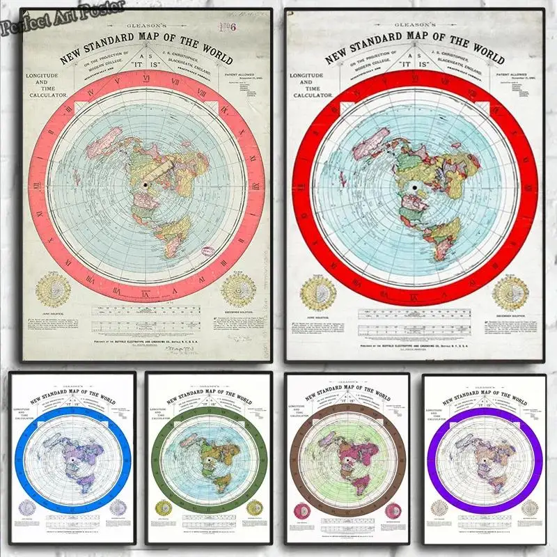 Flat Earth Map Movie World Map Modern Poster Prints Canvas Painting Wall Art Pictures for Living Room Home Decor