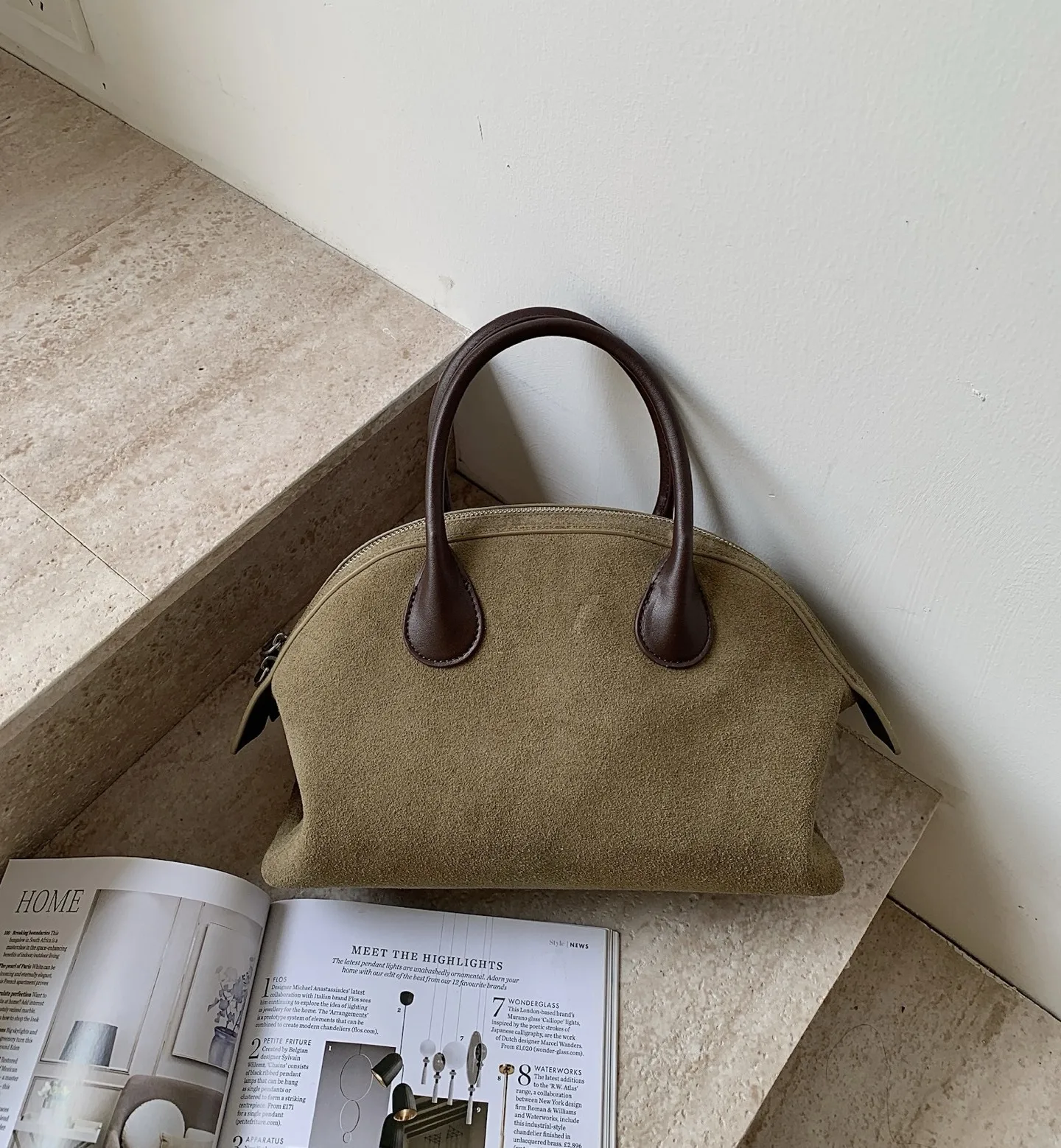 FIRMRANCH 2026 Autumn/Winter New Retro Suede Cowhide Maillard Handbag Boston Bag Shell Purse For Woman