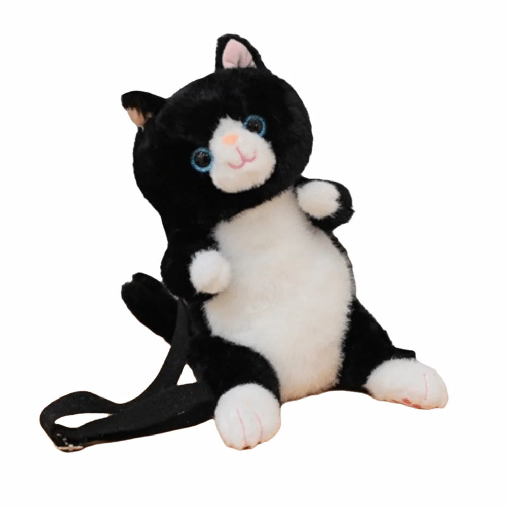 

Travel Soft Cat Backpack Striped Pattern Lovable Stuffed Animal Daypack Sitting Pose Fluffy Texture Simulation Cat Bag Adults