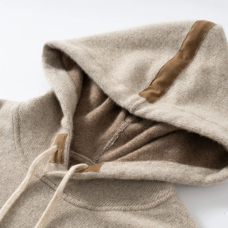 Autumn Winter New Cashmere Sweater Men's 100%Pure Cashmere Hooded Collar Knit Pullover Business Casual Long Sleeved Sports Tops