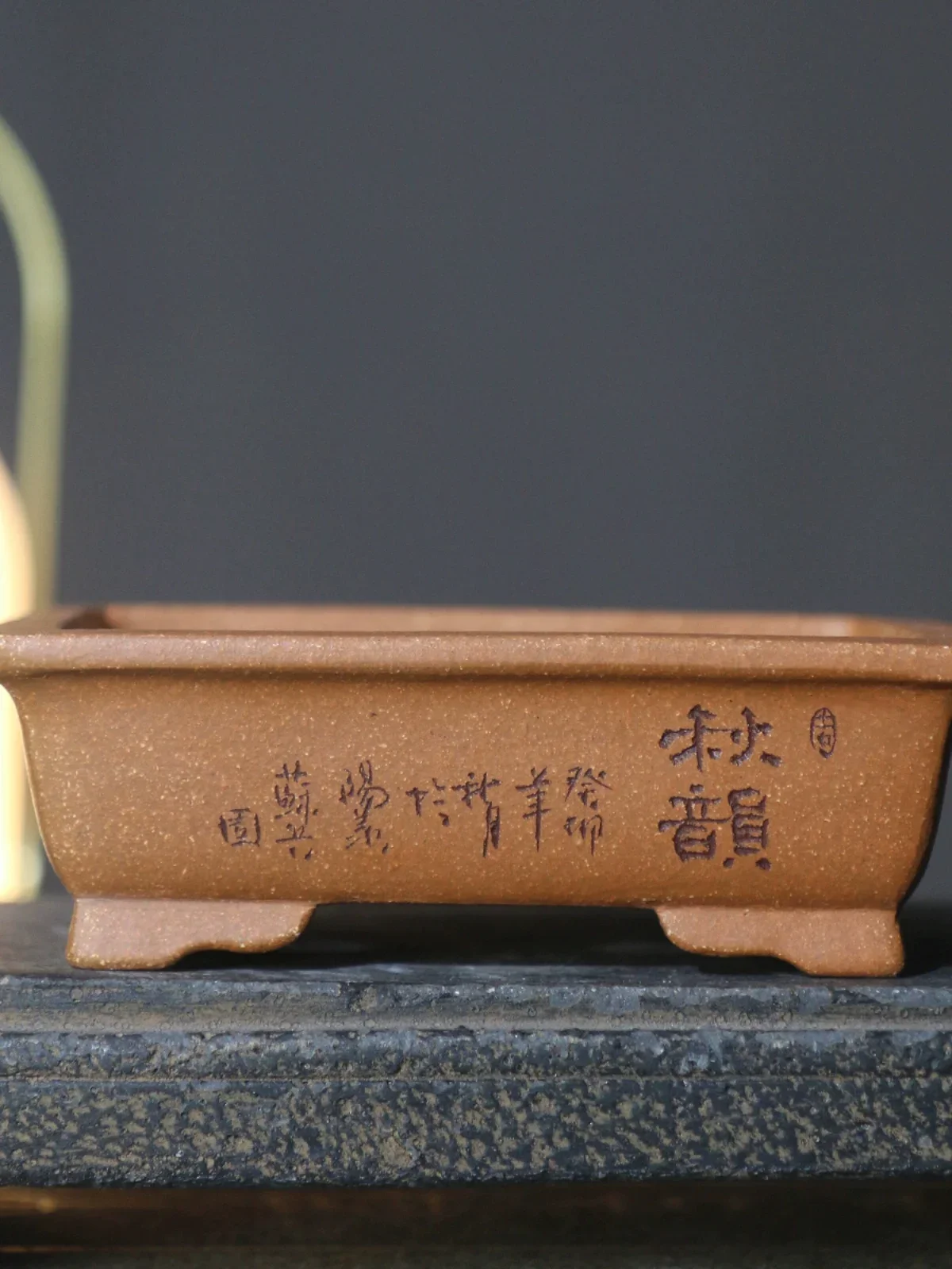 yesCeramic Handmade CarvedPottery  Bonsai Pot, Autumn Chrysanthemum ,Tradition Chinese Pattern Cubicles Home Desk Garden Decorat