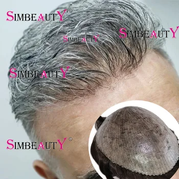 סופר עמיד שיער טבעי לבן אפור גברים pu capills 1 b40 דק חום זכר פאות שיער אדם microעור עור pu capillary prohesis