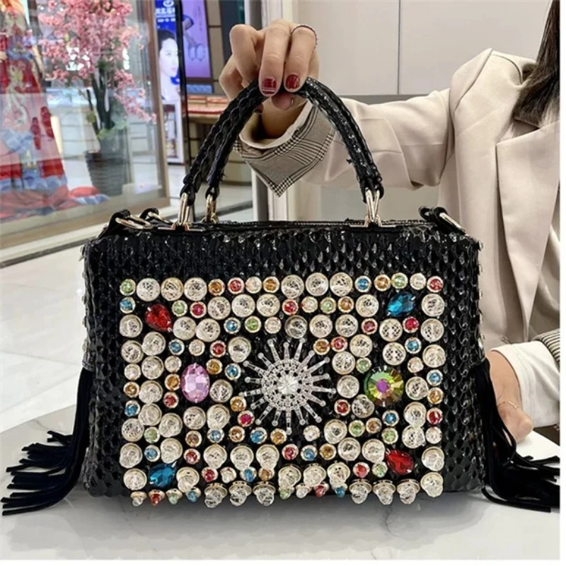 

Designer Brand New Leather Tassel Handbag Rhinestone Large Capacity Shoulder Crossbody Bags for Women