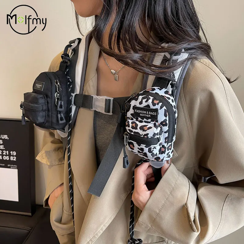 Mini saco pingente chave fone de ouvido cartão saco de armazenamento ao ar livre bolsa de moedas leopardo impressão mochila viagem fones de ouvido armazenamento moeda bolsa 2025