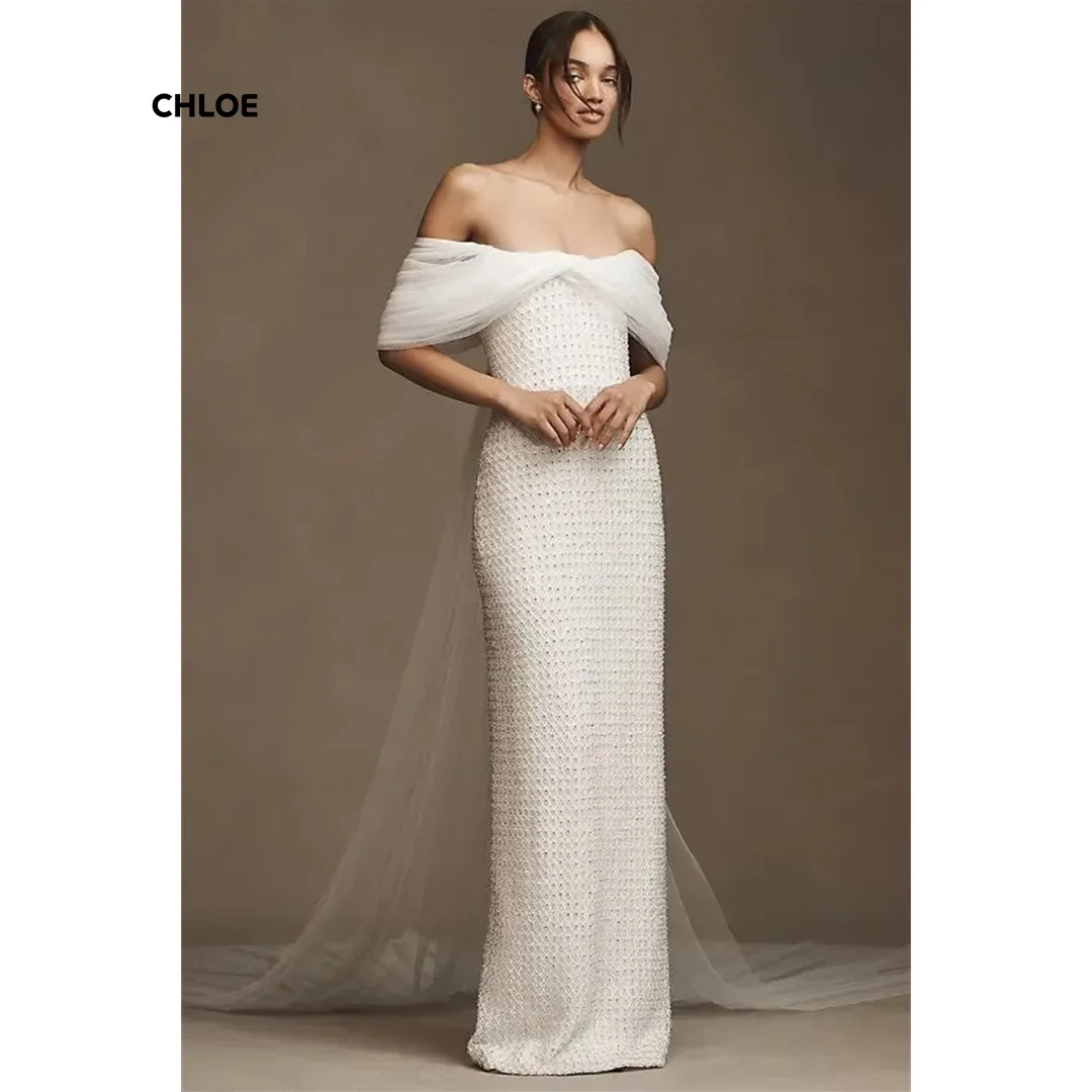 فساتين سهرة على شكل ذيل السمكة فساتين حفلات أنيقة للسيدات 2025 فستان نسائي فاخر مصنوع حسب الطلب للحفلات الراقصة شال فاخر مكشوف الأكتاف