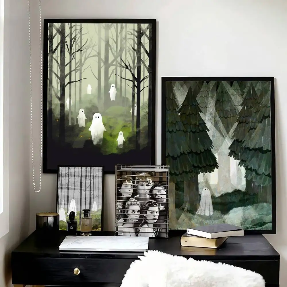 Cute big-eyed ghost  Posters High Quality Self-adhesive Wall Art Decorations Color Prints Sticky
