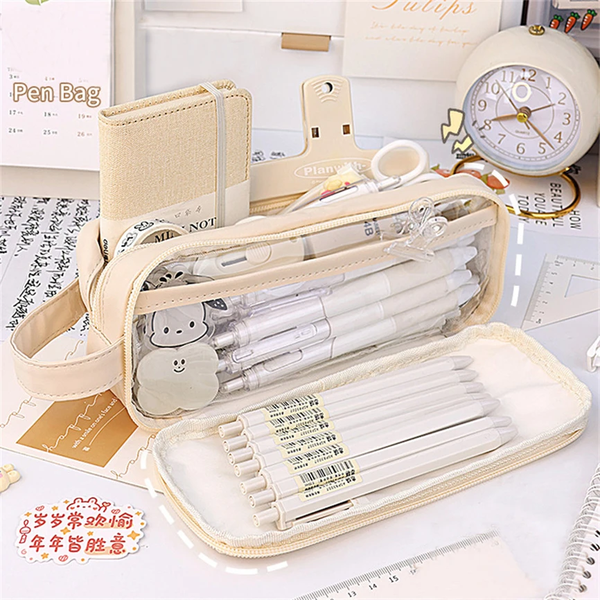 Pencil Case Japanese Stationery Estuche Estojo Escolar Bags For Girls Big Transparency Kawaii Pencilcases Multifunctional Cases