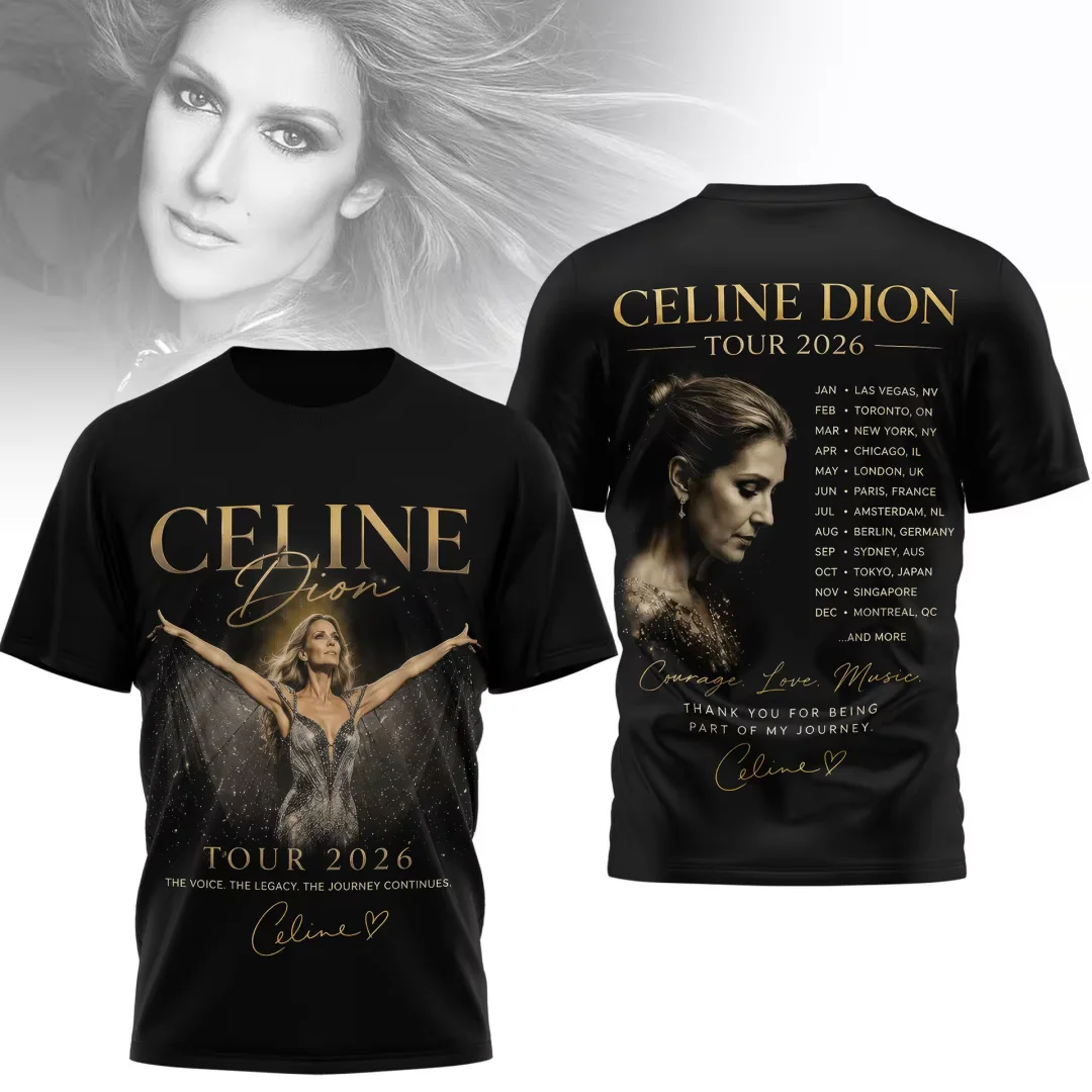 Celine Dion 2026 World Tour Courage Love Music Graphic Shirt Summer Leisure Men's T-Shirt Children's Clothing Tee Y2k Woman ﻿