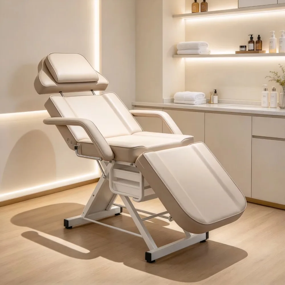 Foldable Grey Facial Bed Technician Stool Lash Bed Reclining Massage Table Beauty Salon Spa Equipment Tattoo Studio