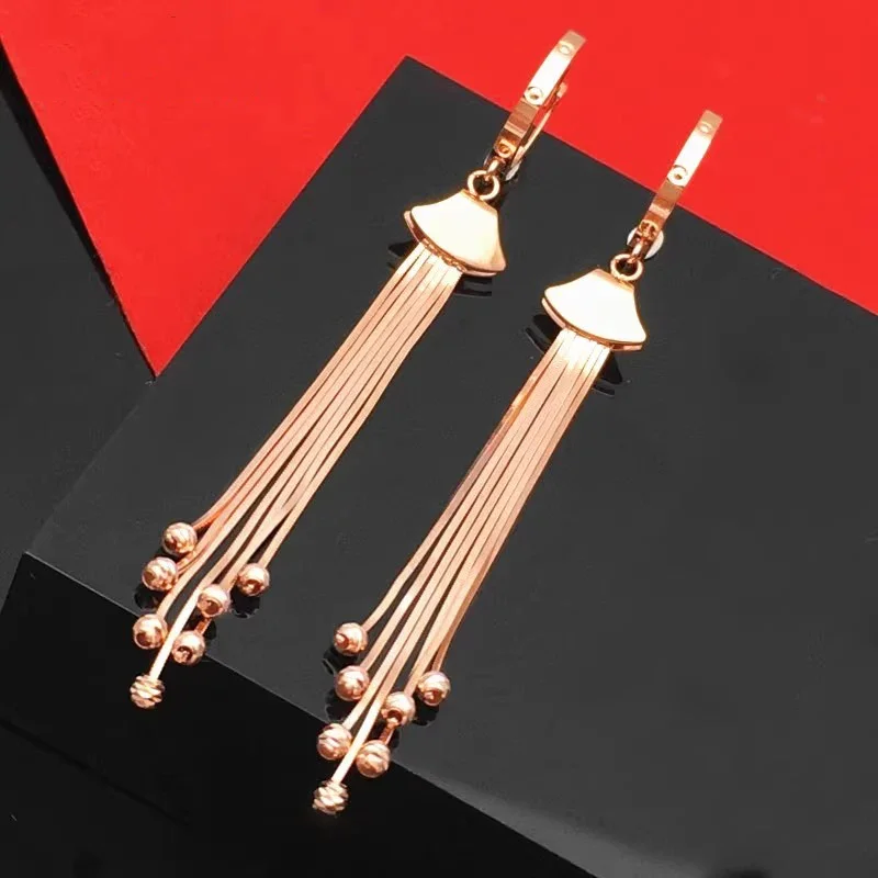 Fashionable Wedding long Earings with Fan Tassel Earrings for Women vintage Copper plated rose gold Jewelry gift
