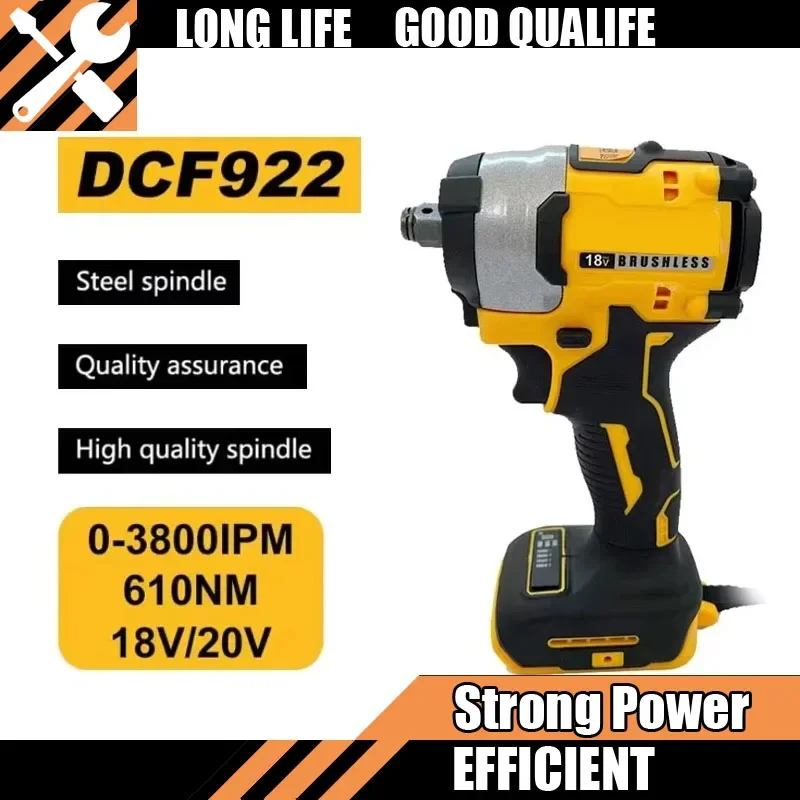 

DCF922 подходит для Dewalt 18 В, бесщеточный ударный инструмент, ключ 610 Нм, аккумуляторная отвертка, большой крутящий момент, электрический ключ с переменной скоростью, аккумулятор