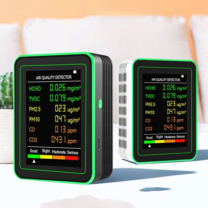 FULL-Air Quality Detector 6 In 1 Detector HCHO TVOC CO2 CO PM10 PM2.5 Meter Gases Detecting Intelligent