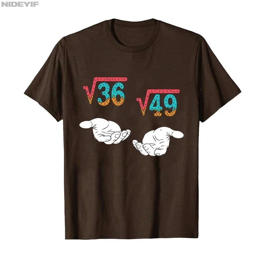 Square Root 36 49 Meme 67 Ice Cream Drip Math Teacher T-shirt For Men Women Kids 100% Cotton T Shirts Short Sleeve Tops 1004-1