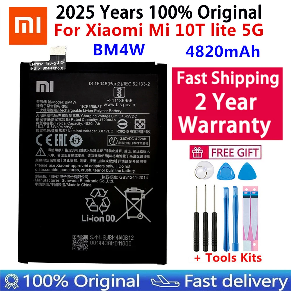 2025 Years 100% Original High Qulity 4820mAh BM4W Battery For Xiaomi Mi 10T lite 5G Batteries Bateria+ Free tools Fast Shipping