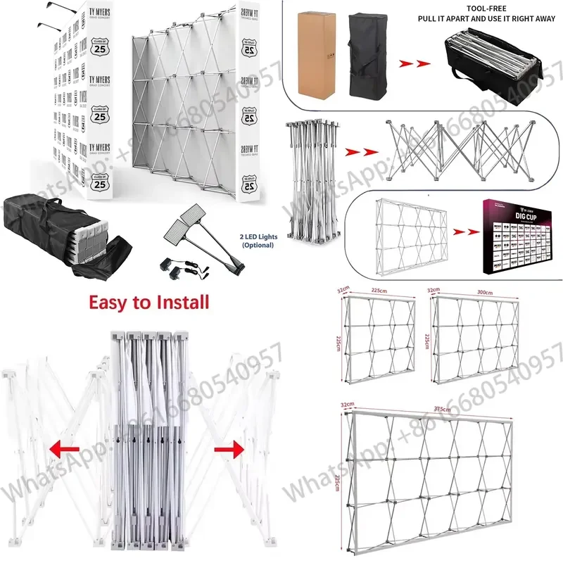 Portable Retractable 10x8ft Foldable Advertising Wall Banner Display Stand Fabric Tension Pop-up Backdrop for Trade Show