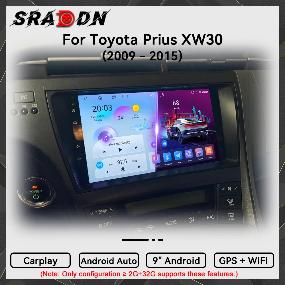 Para Toyota Prius XW30 2009 2010 2011 2012 2013 2014 2015 Radio de coche Android Reproductor de vídeo multimedia automotriz Navegación GPS Carplay Pantalla táctil Auto Estéreo Sistemas inteligentes