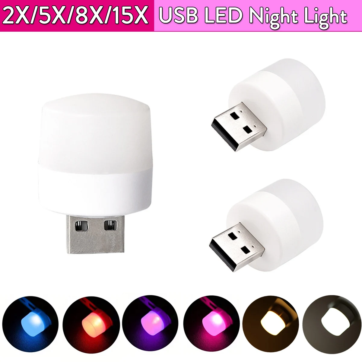 1Pcs/3Pcs Mini USB Night Light Eye Protection Book Reading Light USB Plug Power Charging LED Night Lamp Colorful Light for Party