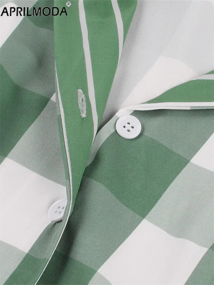 2025 Elegante Vintage Swing Pinup Flare Kleider Grün Plaid Print Hohe Taille Sommer Tunika Runway Midi Abend Casual Kleider 50er Jahre