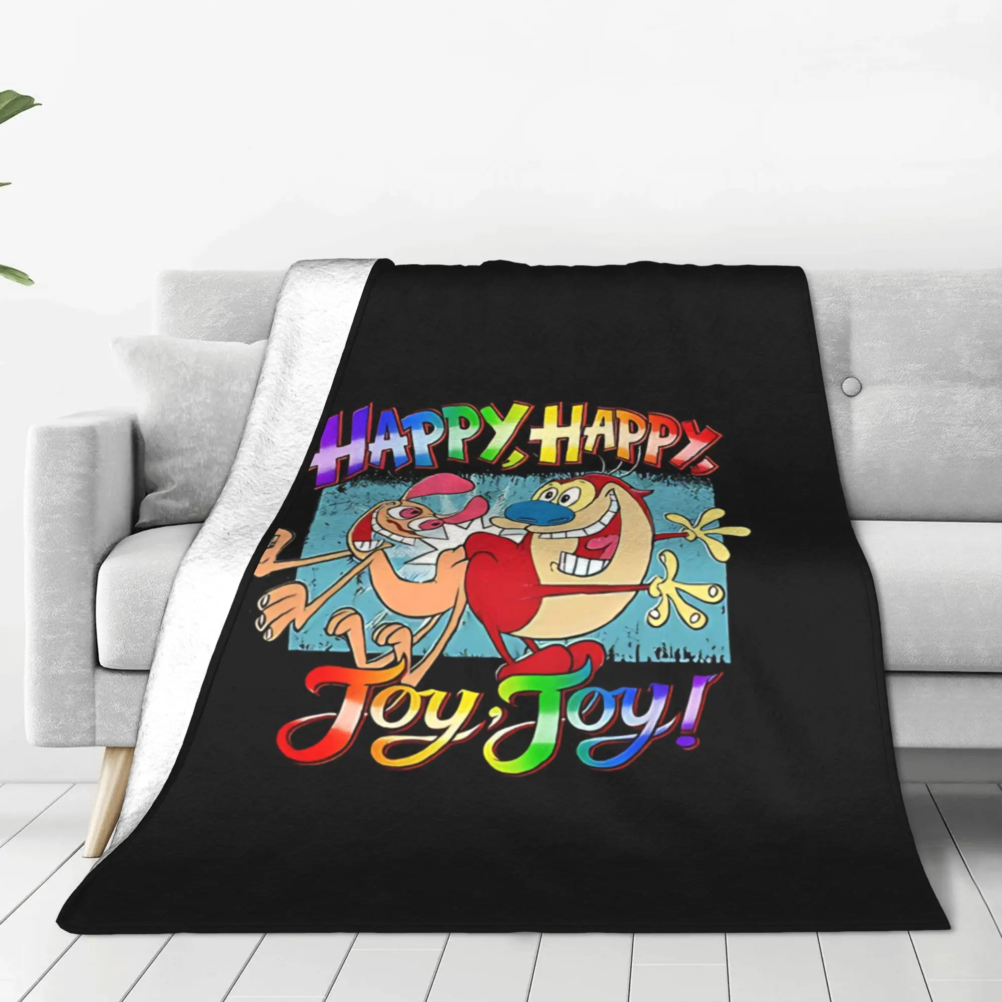 1PC Cartoon Character Retro Ren & Stimpy Home Room Decorations Winter Blankets For Adults Bedding Home Interior Sofa Knee