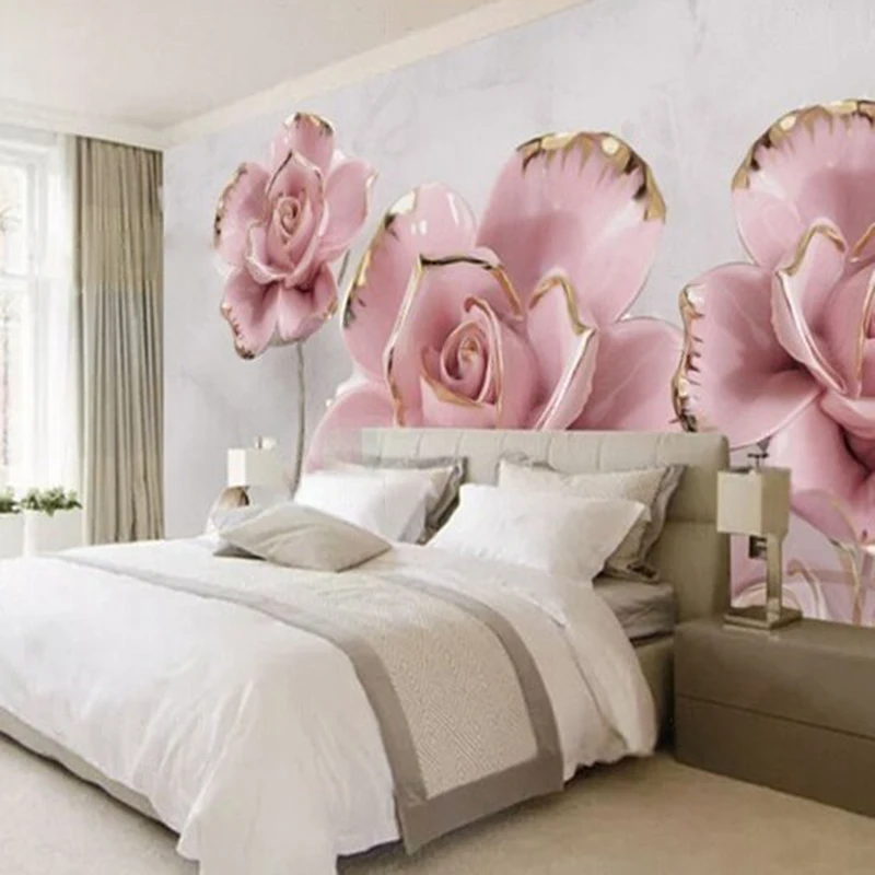 Nordic modern 3d stereoscopic hibiscus flower bed relief TV luxury home decoration bedroom background wall decorative painting