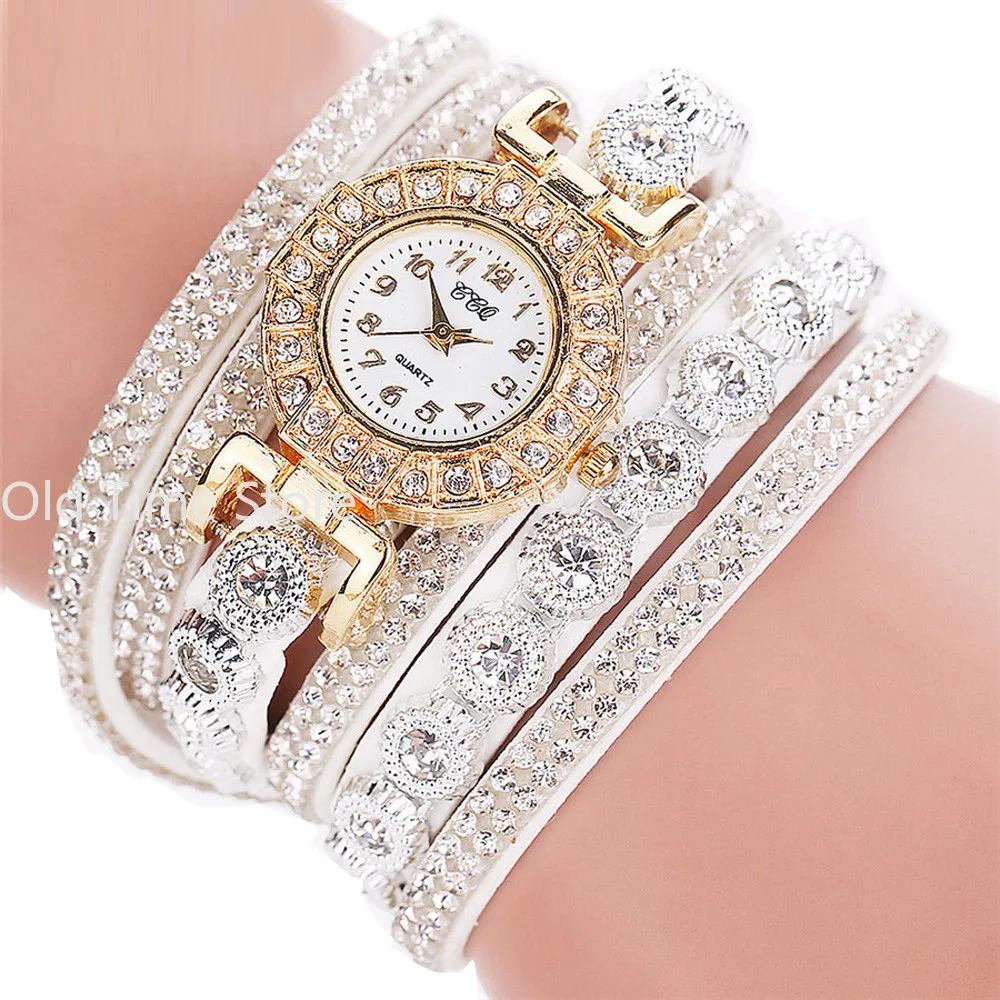 Relógio de couro com braceletes diamantados para mulher, relógios femininos, casual, elegante, nobre, fashion