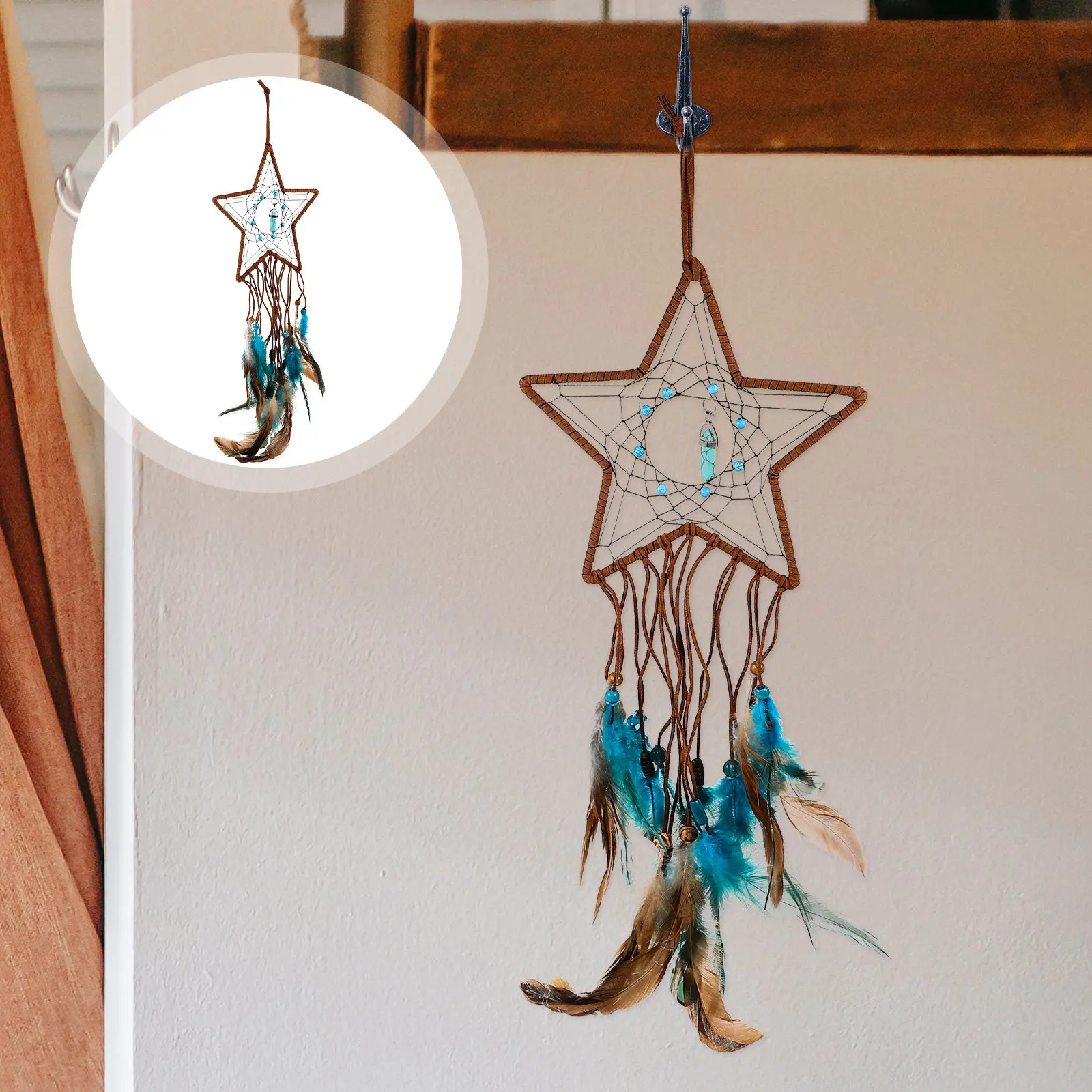 Unique Handmade Dream Catcher Pendant Star Design Wall Hanging Decor for Indoor Outdoor Spaces Fireplace Sofa Bed Desk