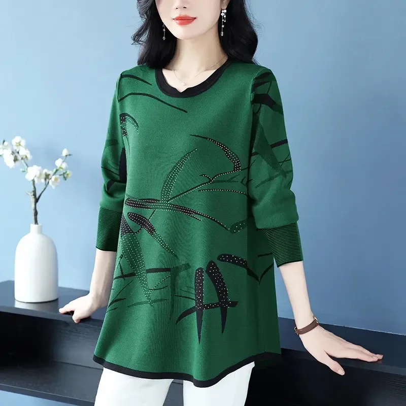 

Fashion Floral Print Knitted Pullover Sweater Woman Autumn Winter New Middle-Aged MomCasual Knitwear Sweaters Femme Tops B1329