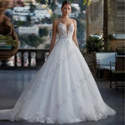 Elegant New Wedding Dresses Lace Appliques A-Line Off Shoulder Sleeveless Beautiful Fluffy Princess Style Mopping Bridal Gowns