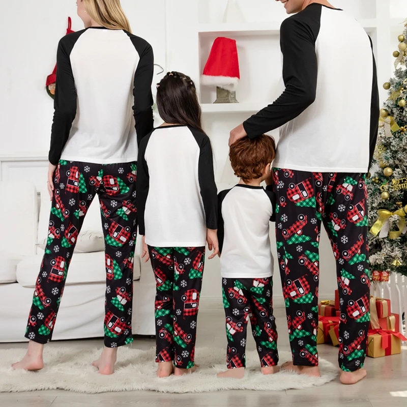 Christmas Family Matching Pajamas Set Short Sleeve Reindeer Print Tops with Cozy Flannel Pants for a Festive Look