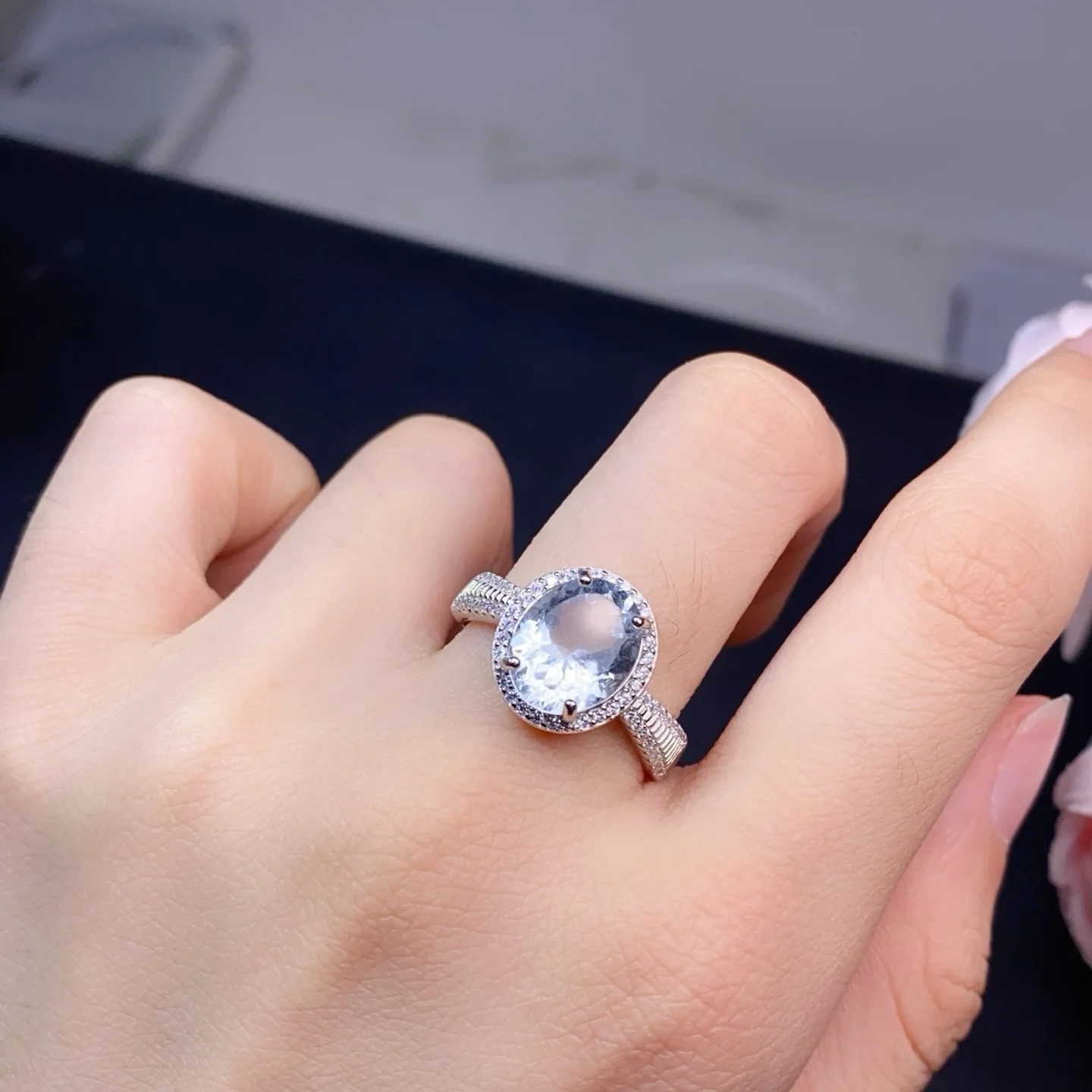 

S925 Sterling Silver Natural Aquamarine Ring, 9x11mm Eye-Clean Gemstone, Precision Set Ocean Blue Jewelry