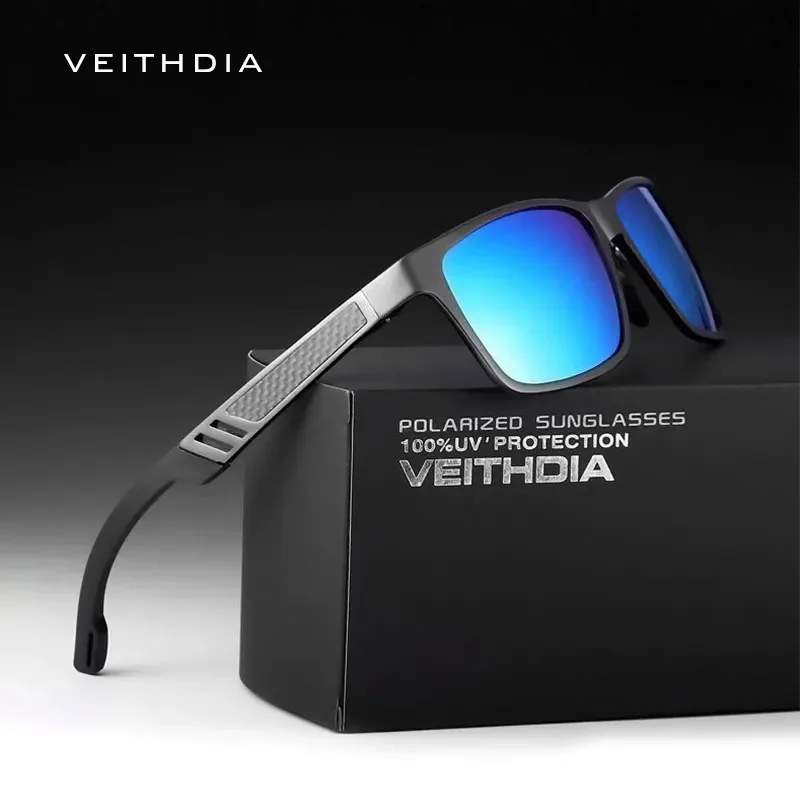 Marca VEITHDIA, gafas de sol deportivas a la moda, lentes polarizadas UV400, montura rectangular de aluminio, gafas para conducir al aire libre, gafas de golf V65FA60