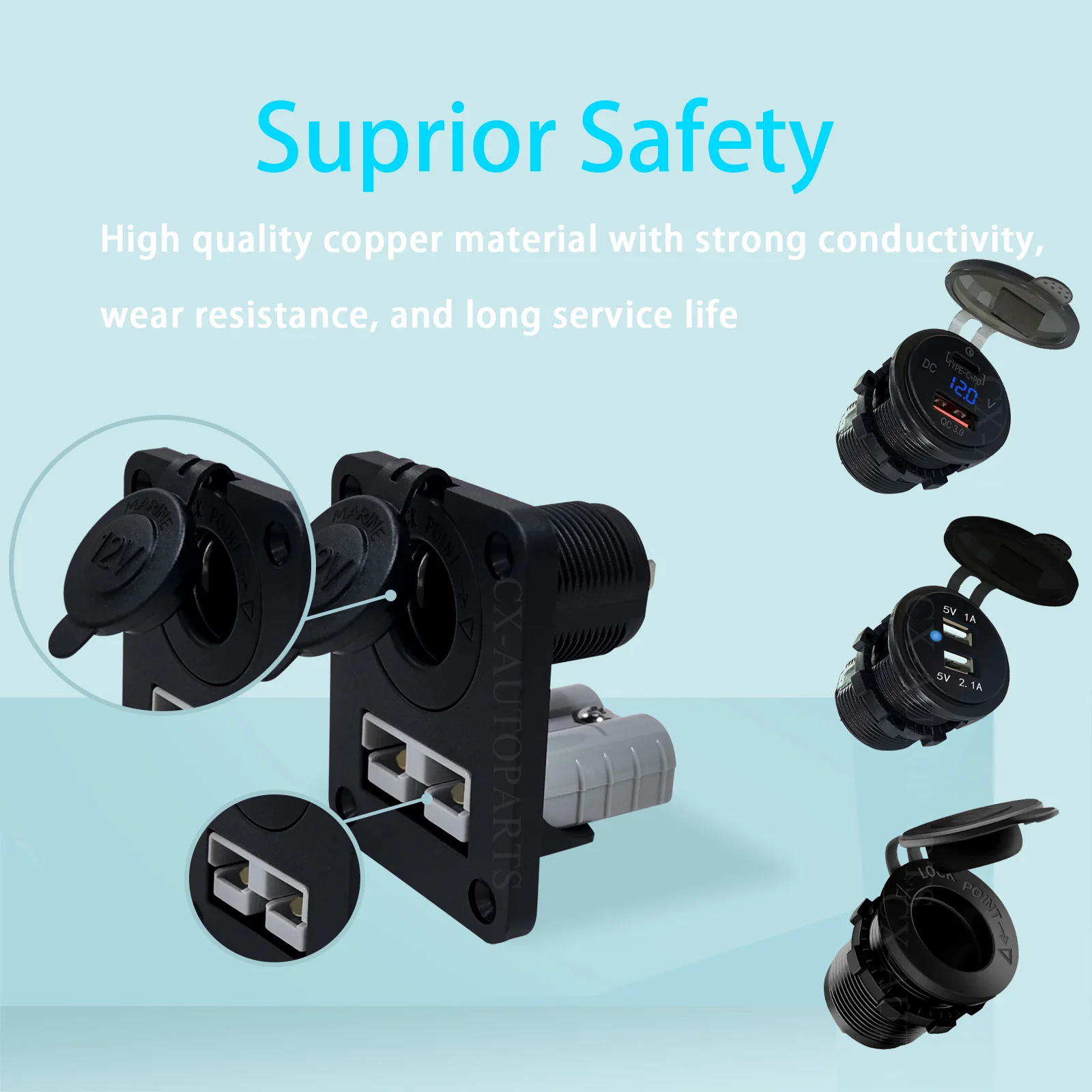 Battery Quick Connector 50A Anderson Adapter Bracket Panel USB Power Socket For Caravan Camper Boat Truck Cable Connectors Plug