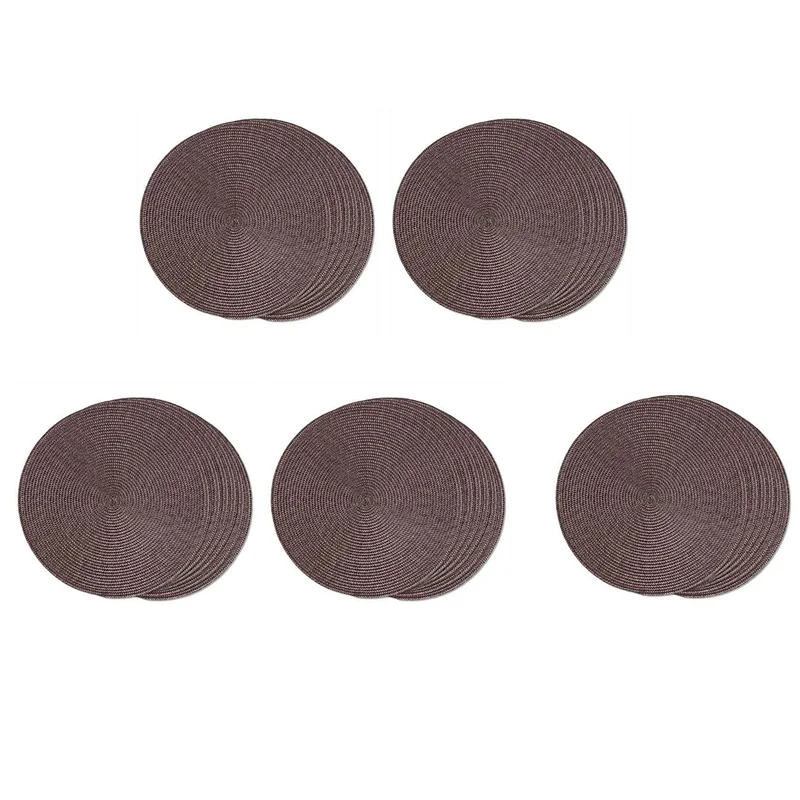 

A74U Round Braided Placemats Set Of 30 Table Mats For Dining Tables Woven Washable Non-Slip Place Mats 15 Inch(Brown)
