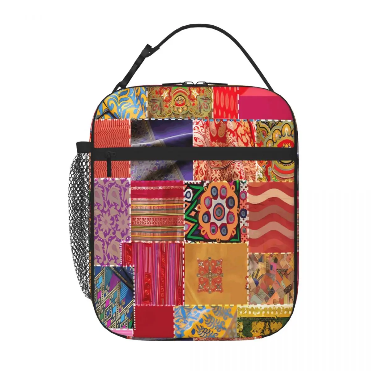 Bestselling Boho Art Sari Patchwork Quilt Transparent Detail Nylon Lunch Bag Outdoor Construction Foldable Lunch Bag