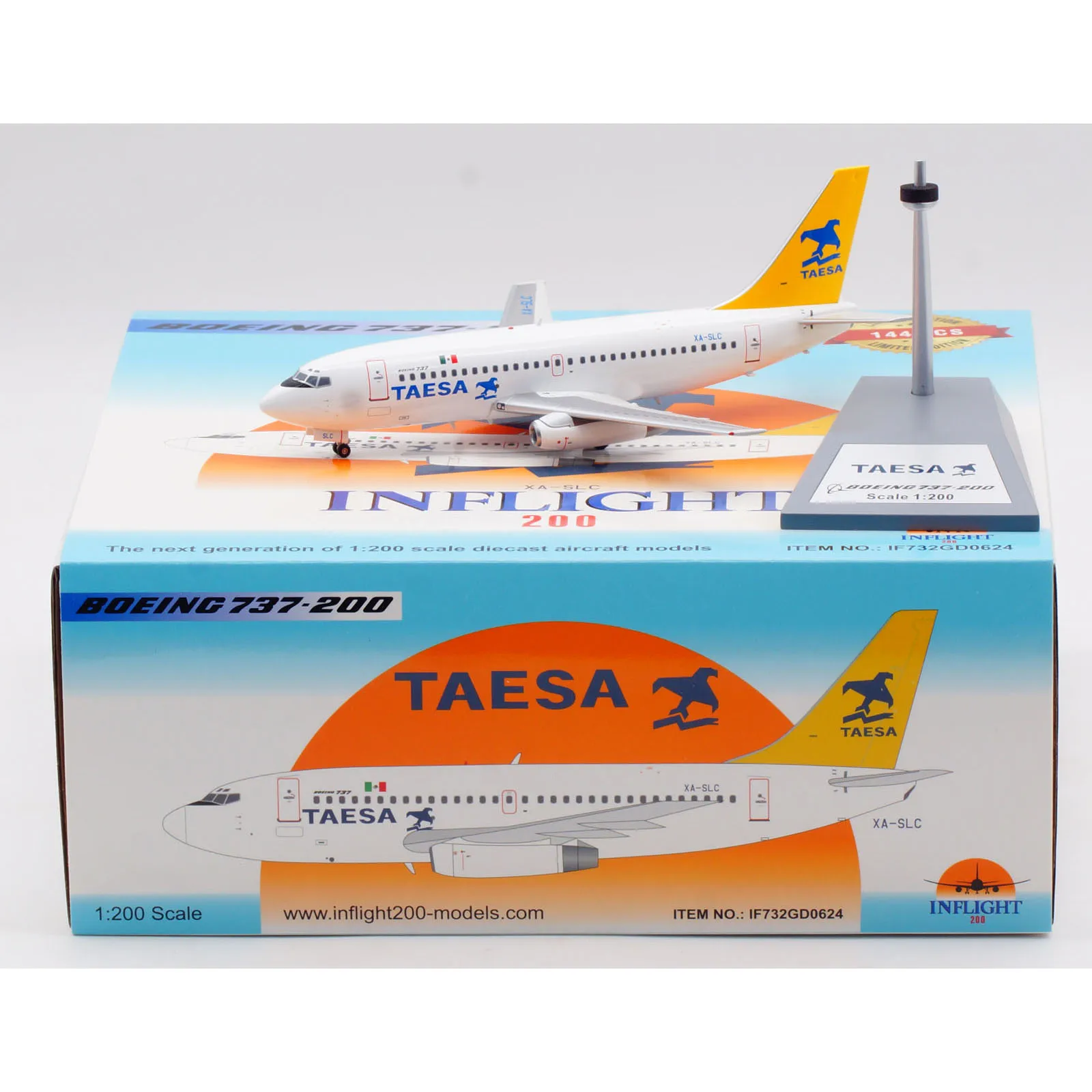 

IF732GD0624 Коллекционный самолет из сплава в подарок, INFLIGHT 1:200 TAESA Airlines Boeing B737-200, литая под давлением модель самолета XA-SLC