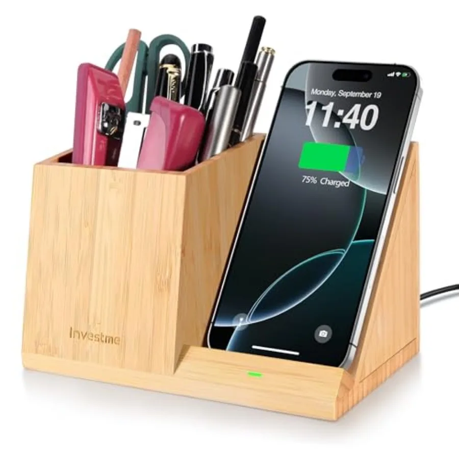 

Беспроводное зарядное устройство 3-в-1 с органайзером для стола и держателем для ручек, быстрая беспроводная зарядка 15 Вт с держателем для ручек для дома и офиса