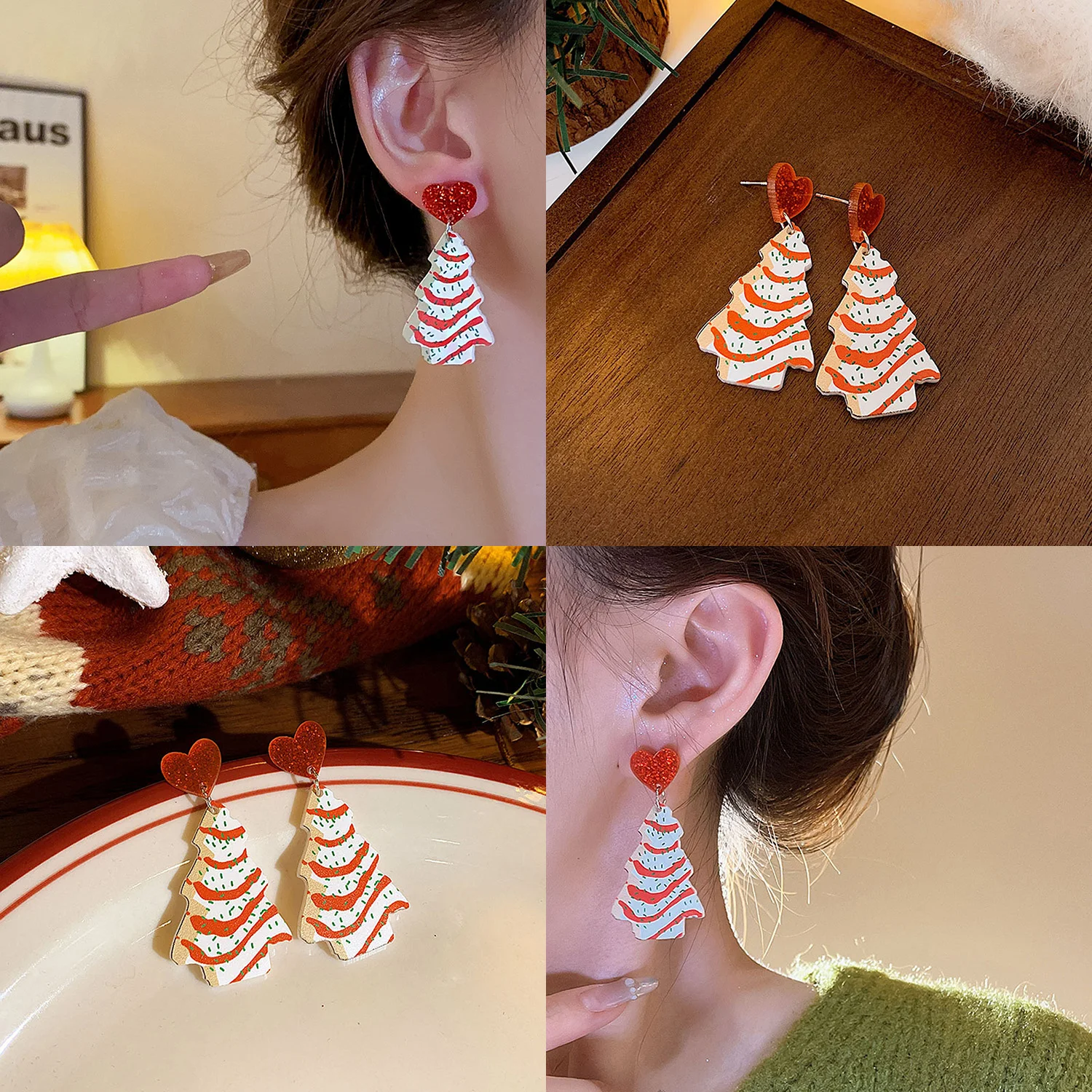 2024 New Fashion Cute Christmas Drop Earrings Women Cartoon Elk Bells Snowflake Snowman Santa Claus Ear Studs Xmas Jewelry Gifts