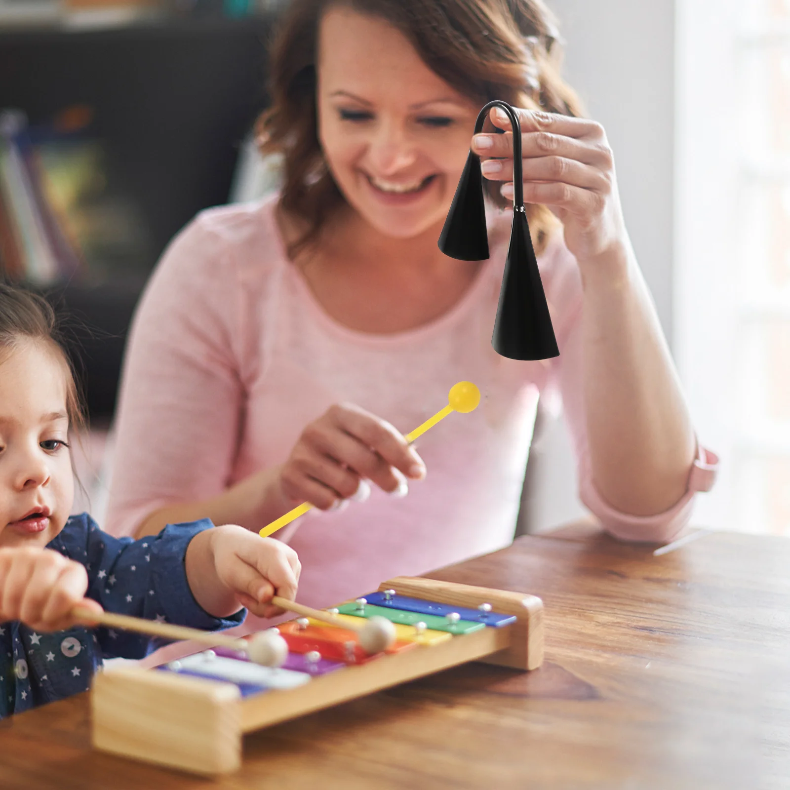 

Metal Cowbells Durable Black Calling Bell Musical Instrument For Outdoor Small Size Classroom Cheer Double Iron Material