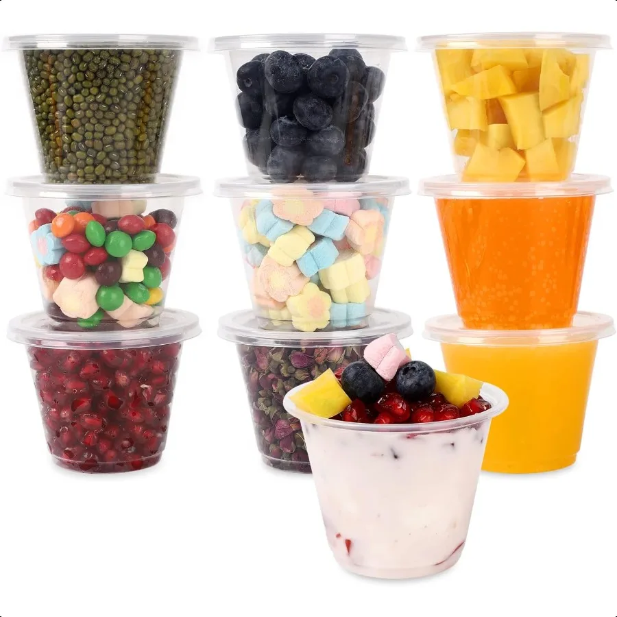 

[50Set9OZ Parfait Cups with Flat Lids No Straw Hole Banana Pudding Cups Dessert Bowls togo Little Plastic Food Containers for Y
