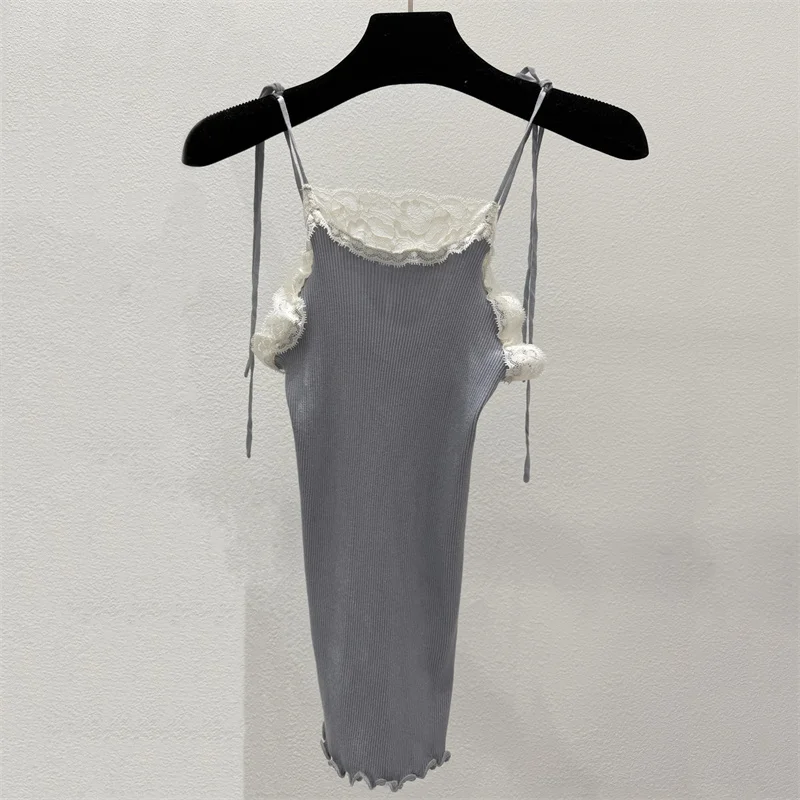 women's tanks New lace patchwork sleeveless top for autumn 2026 suspender slim fit women's vest backless women's corset T-shirt