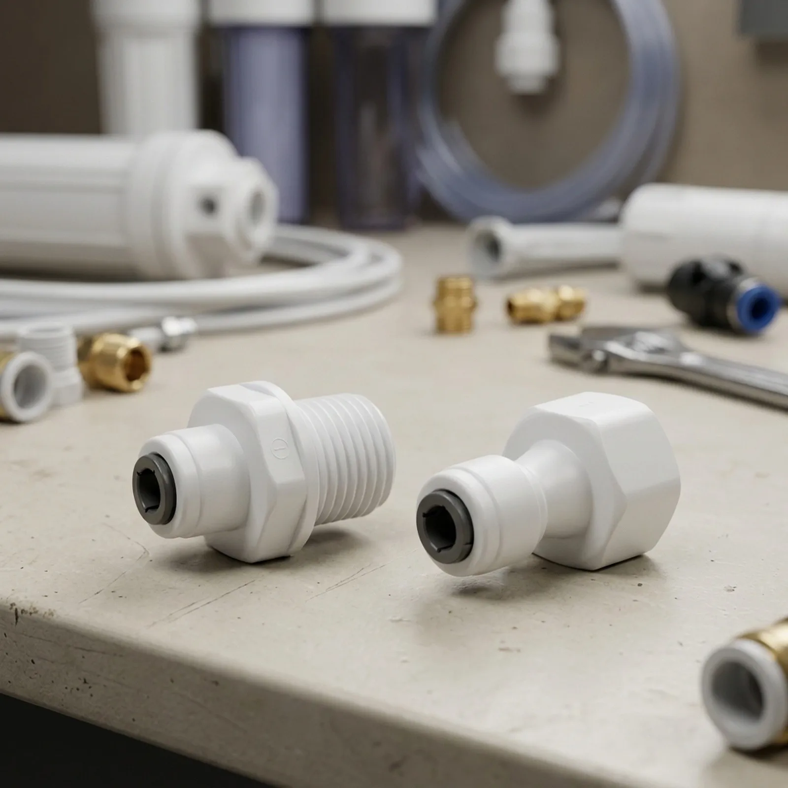 High Durability Water Connection Adapter 1/4 Inch to 1/2 Inch Pack of 2 Polyoxymethylene Connector for RO and Aquariums