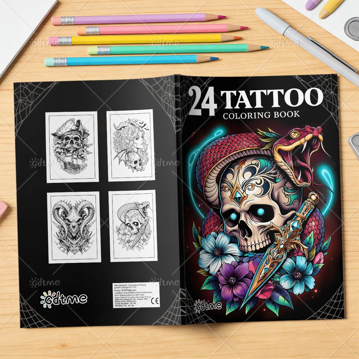 TATTOO-Kunst-Malbuch für Erwachsene, spannende thematische Illustrationen für kreative Entspannung, einzigartige Entspannungs-Malbücher – Detail 2