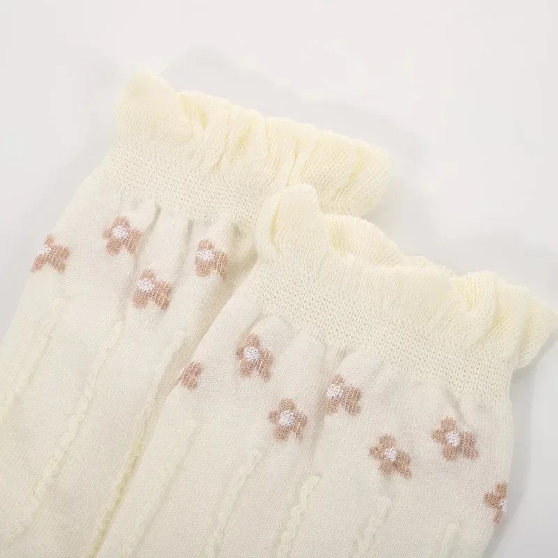 Simple White Socks Versatile Lovely Bowknot Small Flowers Women's Medium Tube Socks kawaii Harajuku jk Lolita Girls Cotton image 5