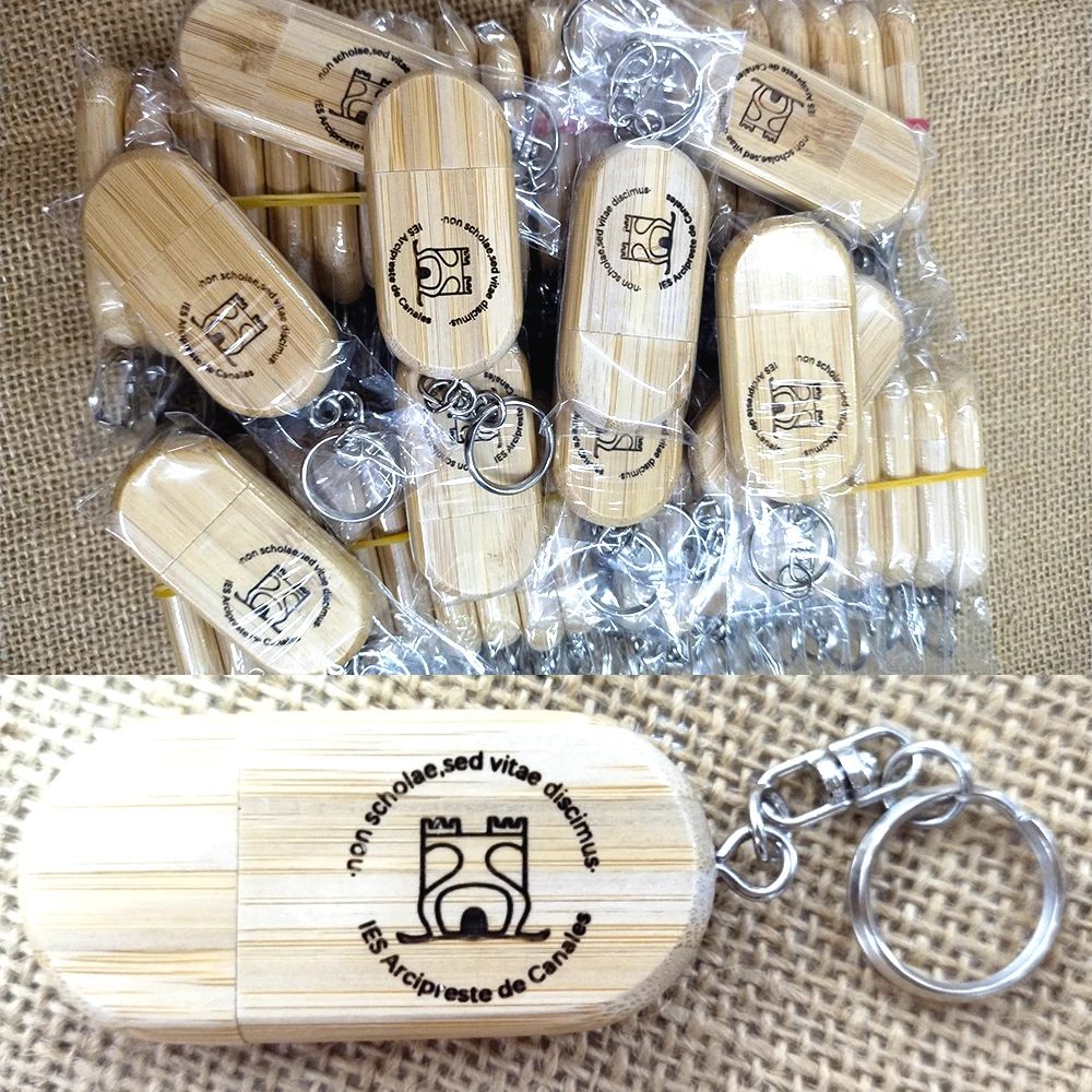 50 SZTUK/PARTIA Drewniane + pudełko Pendrive USB 3.0 Osobiste LOGO Szybki pendrive 8/16/32/64/128GB z breloczkiem Prezenty ślubne