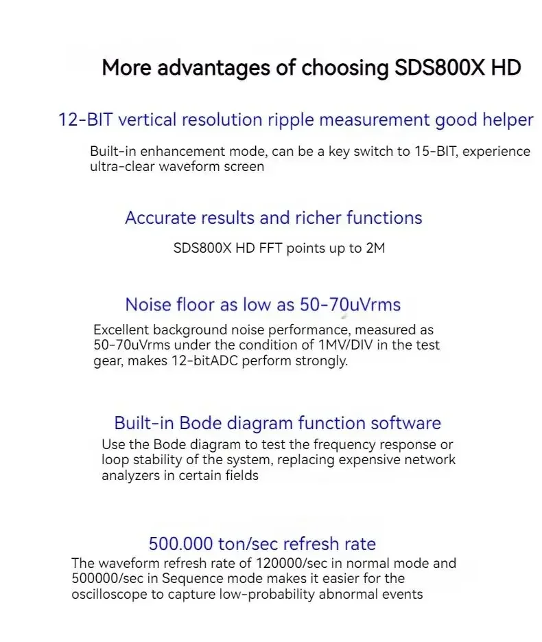 SDS824X 200 MHz 4-Kanal 12 Bit hochauflösendes 100 MPts 2GSa/s Sampling-Digitaloszilloskop mit 7-Zoll-Touchscreen